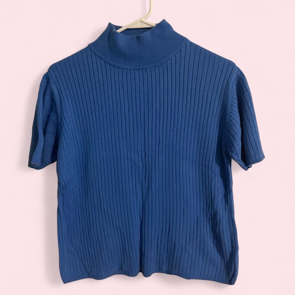 Nygard Sweater Womens M Blue Ribbed Mock Neck Knit Top